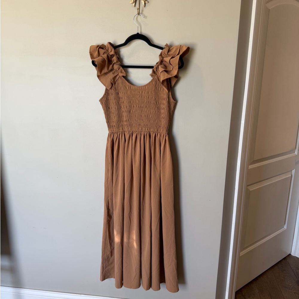 Entro Medium Tan Ruffle Midi Dress - Picture 10 of 10